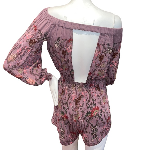 Free People Open Back Off The Shoulder Long Sleeve Floral Romper | Size: Small - Picture 5 of 9